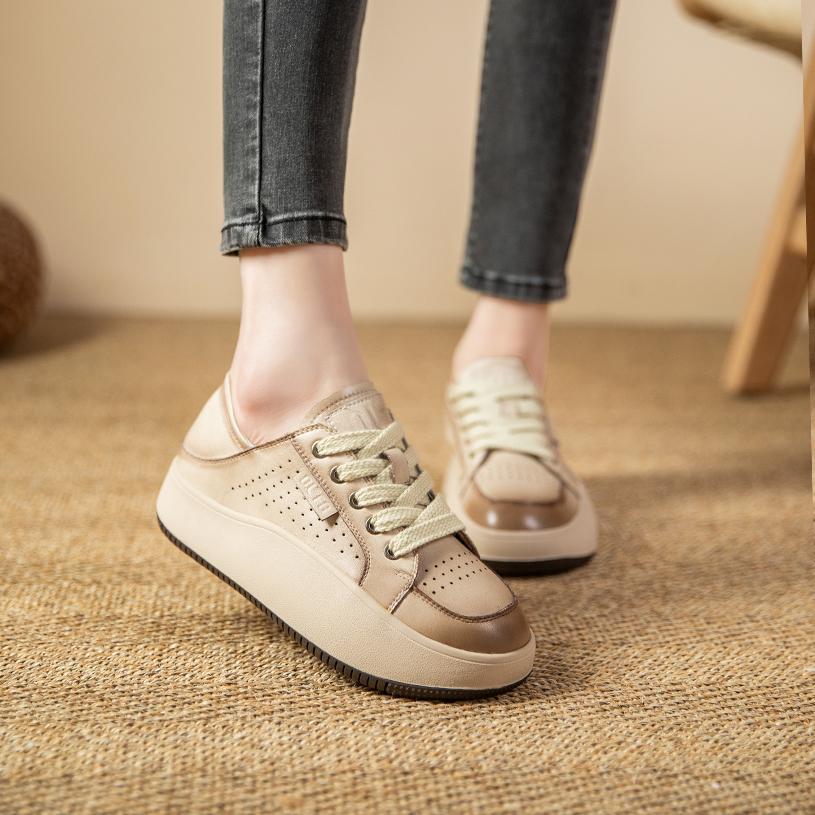 2023 Spring and Summer New Leather White Shoes Women's Shoes Korean Style Hollow Breathable Flat Sports Casual Borad Shoes X3316