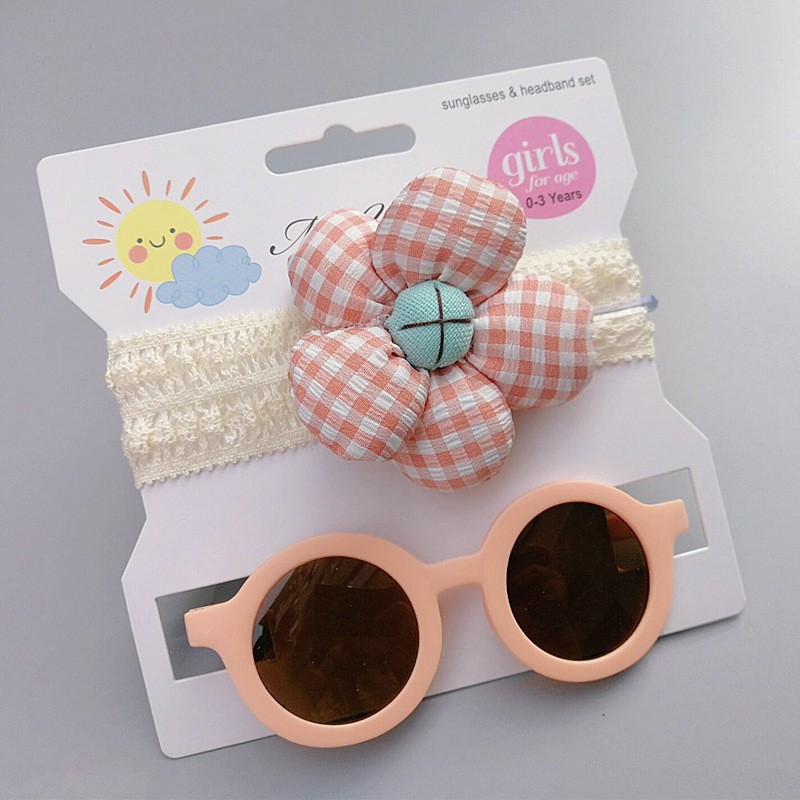 Summer Children's Hair Band Gift Sunglasses Suit Pc Cute Sunglasses for Small Face Children Outdoor UV-Proof round Frame