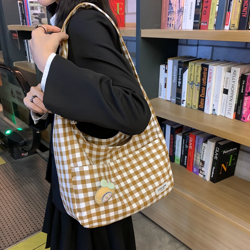 Yeyu/Japanese Plaid Canvas Shoulder Bag College Style Casual Messenger Bag Hand Bag Large Capacity Schoolbag women bag