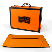 现货印刷橙色手提翻盖硬纸盒鞋子包包通用折叠礼盒衣服礼物包装盒