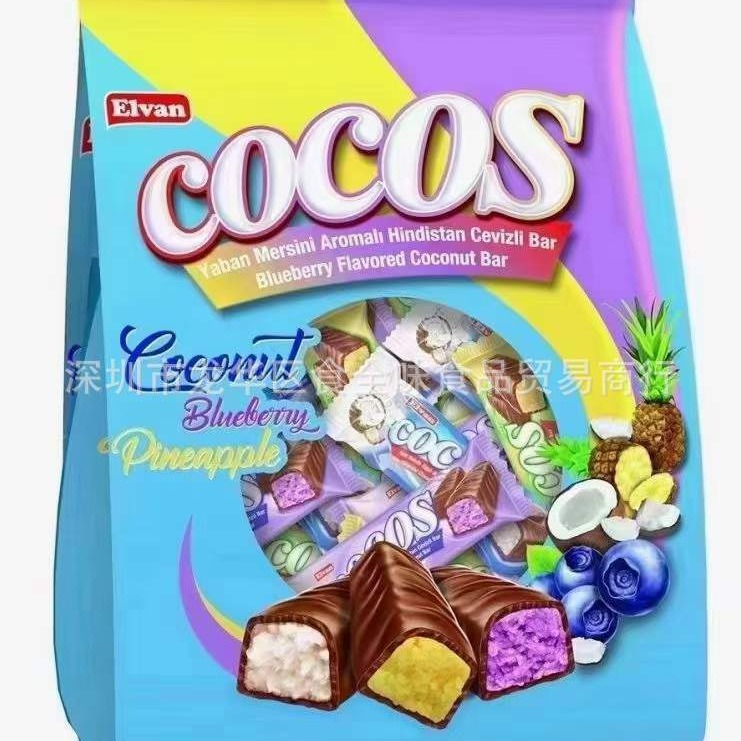 批发土耳其进口elvan椰丝水果夹心巧克力棒年货零食