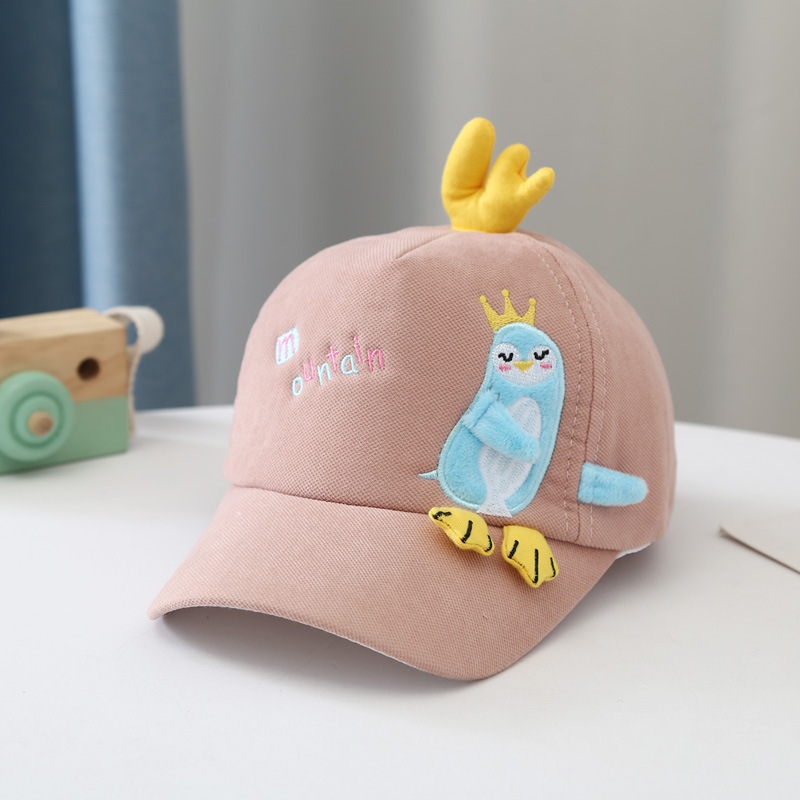 帽子儿童棒球帽2-6岁宝宝秋冬款绣花鸭舌帽卡通小黄鸭休闲帽厂家