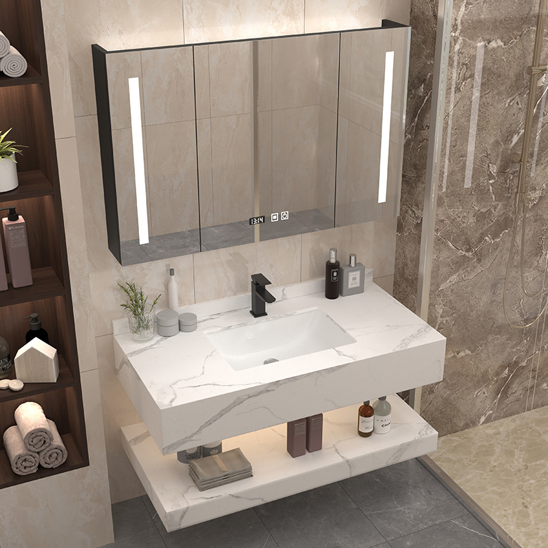 岩板一体洗手盆卫生间洗手台轻奢浴室柜大理石洗漱面池挂墙洗脸盆