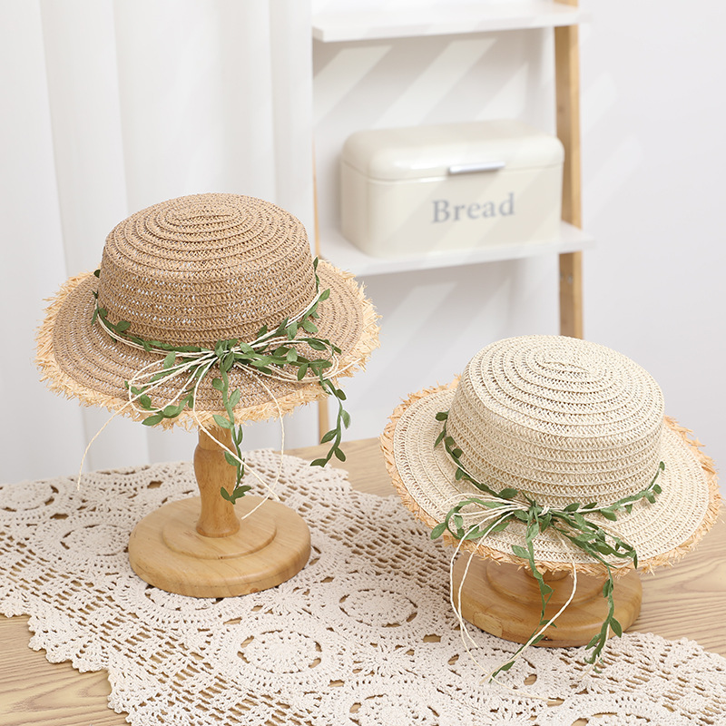 2023 New Straw Hat Female Rattan Bow Sun Hat Summer Hat Sun-Shade Beach Hat Outdoor Sun Protection Parent-Child Hat