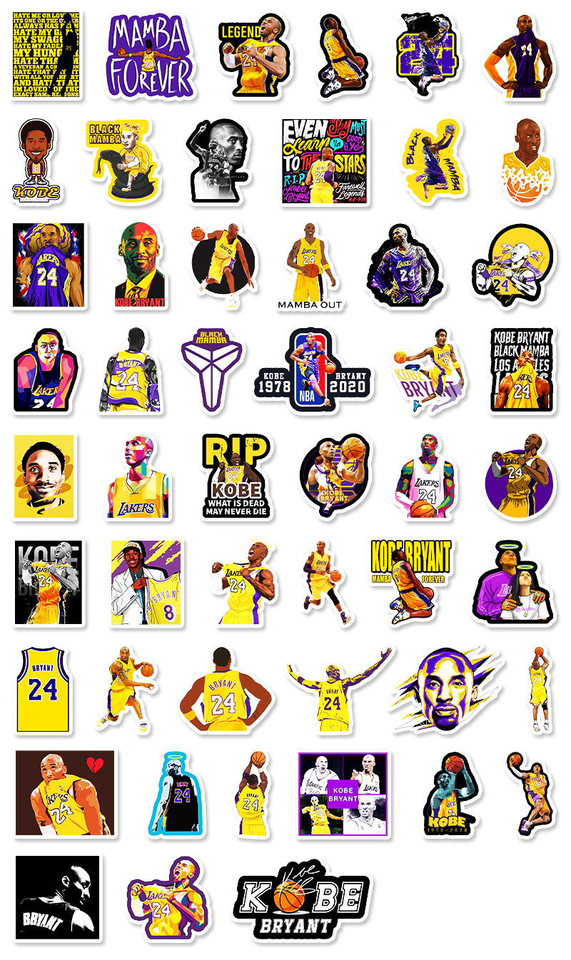 51张nba球星科比卡通涂鸦贴纸笔记本电脑滑板车汽车手机吉他贴纸