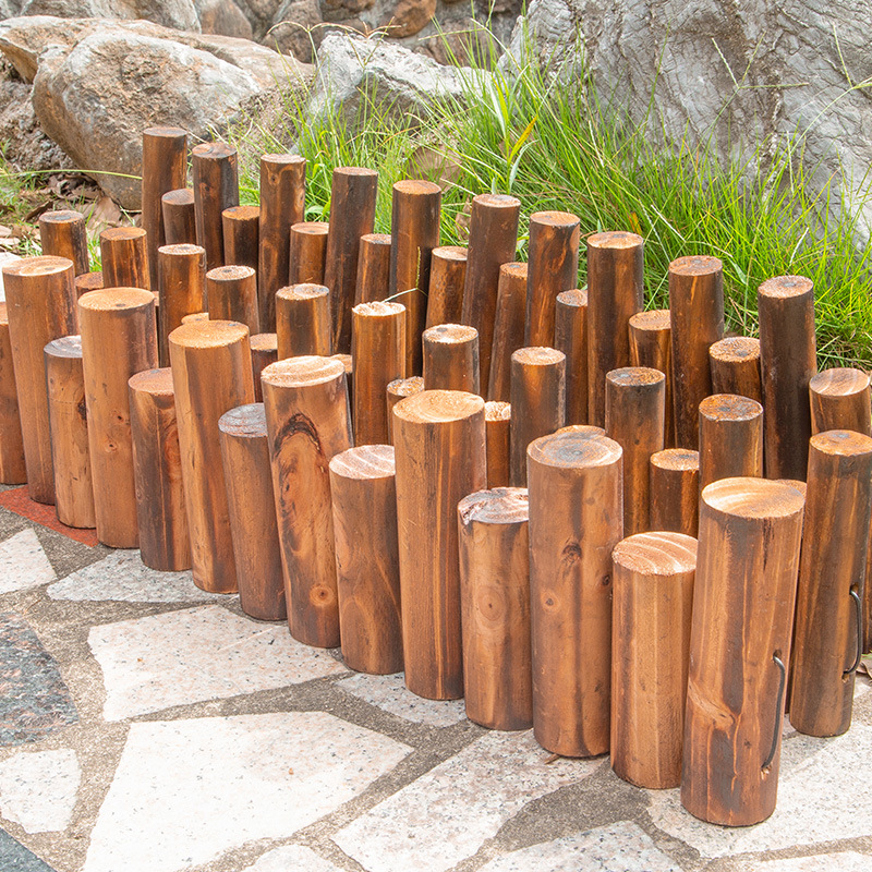 防腐木桩木篱笆木栅栏实碳化木围栏室外阳台庭院花园装饰地插木桩