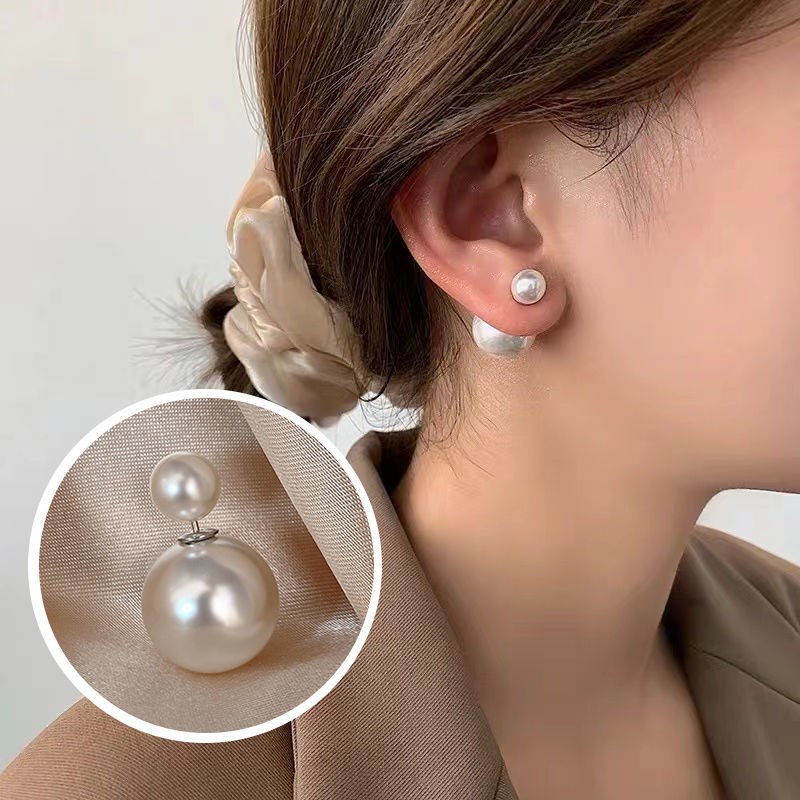 sterling silver needle double-headed pearl earrings large pearl earrings advanced online influencer refined double-sided pearl earrings