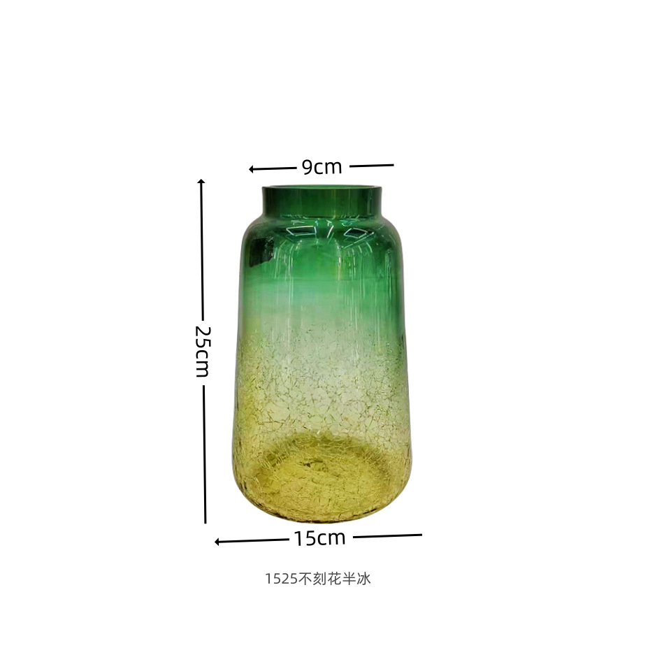 New American Country Style Gradient Cracked Glass Hydroponic Plant Vase Dried Flower Living Room Flower Arrangement Decoration Ornaments