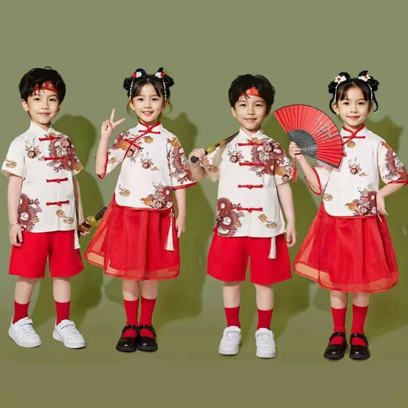 新款古装儿童汉服中国风舞台演出服小学生运动会啦啦队套装服饰