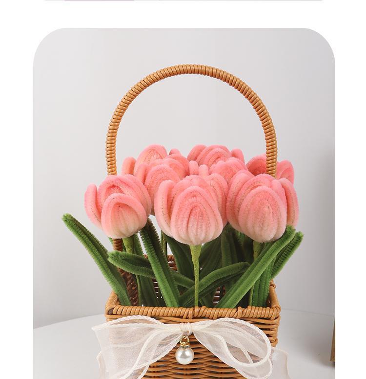 diy扭扭棒郁金香花篮材料包手工制作520情人节母亲节自制花束礼物