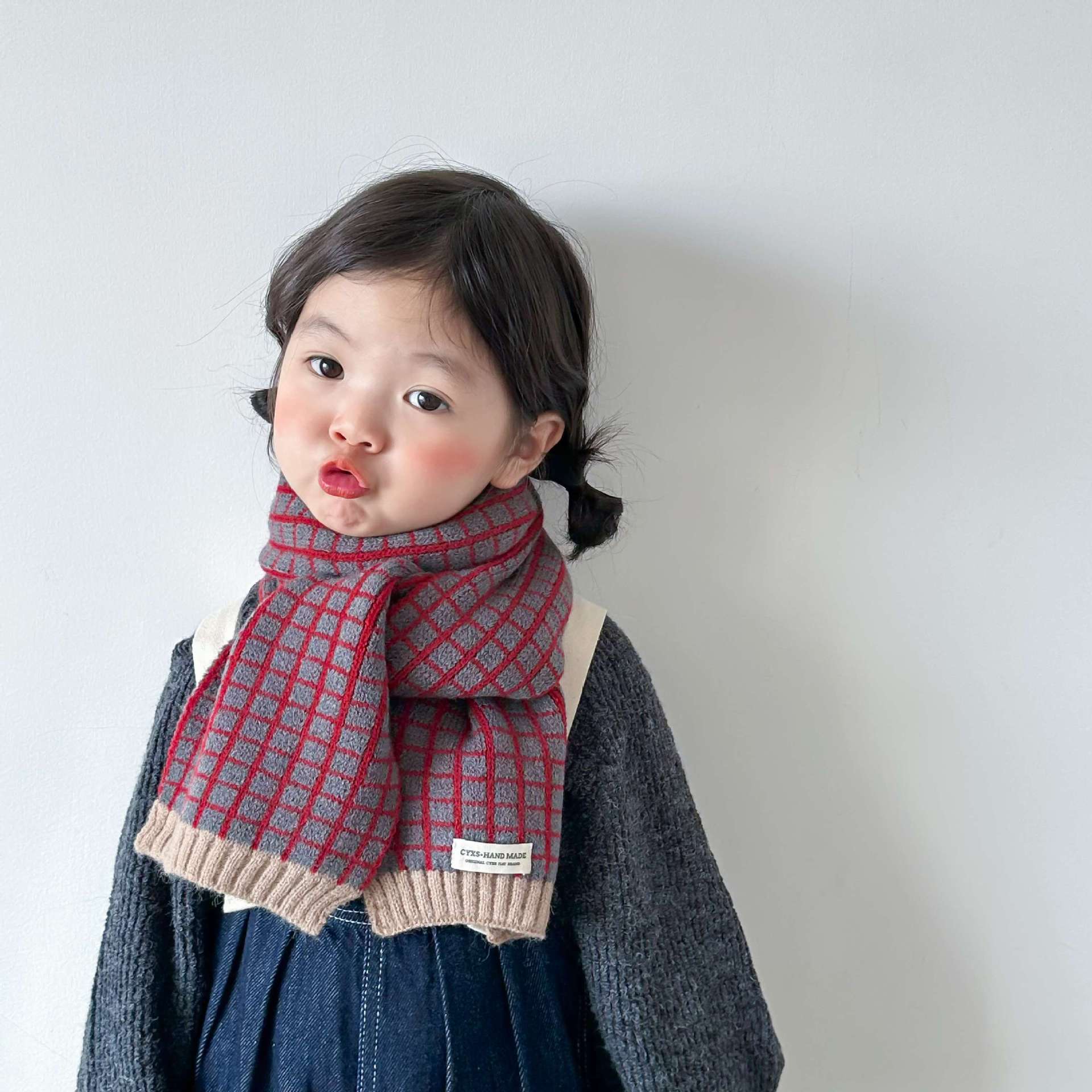 Children's Scarf Boys' Autumn and Winter Polka Dot Girls' Scarf Korean Style Baby Girls' Knitted Wool Keep Warm