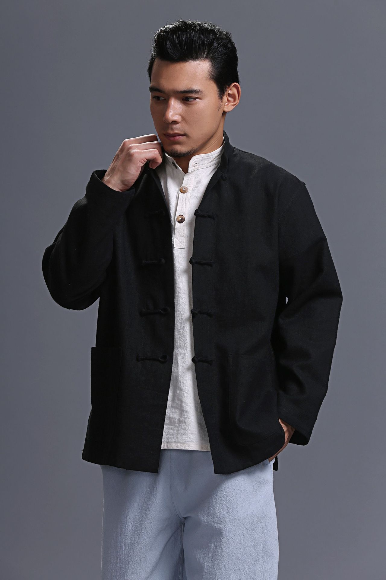 麻凡 面料男装改良唐装对襟衣 苎麻中式盘扣 开衫 多色可选