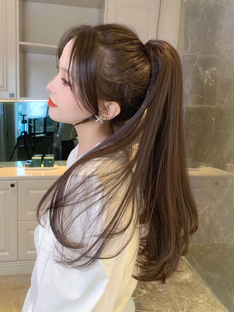 工厂批发高马尾假发女长发微卷网红抓夹假马尾辫子仿真发自然逼真