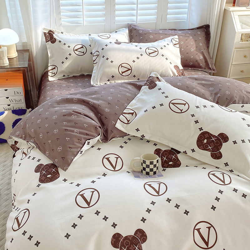Ins Bed Sheet Four-Piece Set Wholesale Thickened, Sanded Fabric Quilt Cover Bed Three-Piece Set Dormitory Bedding Nantong Home Textile Quilt Cover