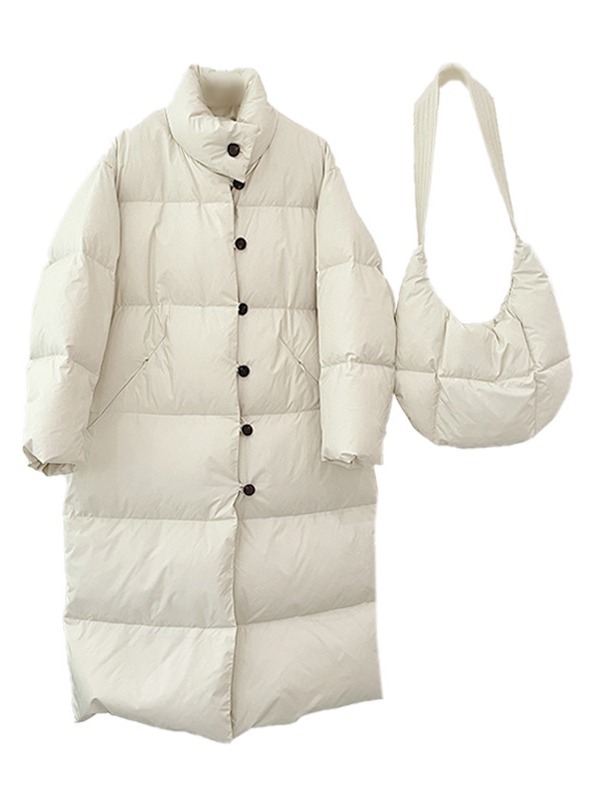 Es Modish Winter New Designer Brand Long Section with a Stand Collar White Duck down Jacket Female (with Bag)