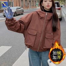 韩系加绒工装棉服女冬2023新款短款派克服流行爆款高级感美式棉衣