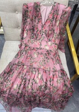 2021短裙粉色荷叶边裙印花裙套装气质通勤一件代购品牌高腰服饰