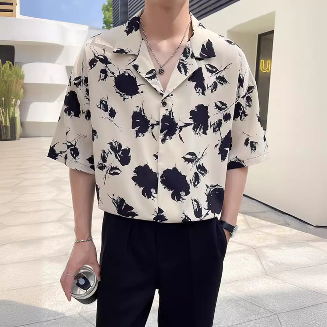 shlzj丨vintage古巴领花衬衫男短袖夏季潮牌痞帅夏威夷巴洛克衬衣