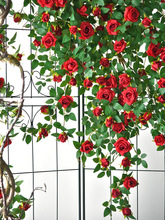 仿真玫瑰花墙面吊花假花藤蔓吊篮摆设吊兰绿植塑料壁挂花装饰植物