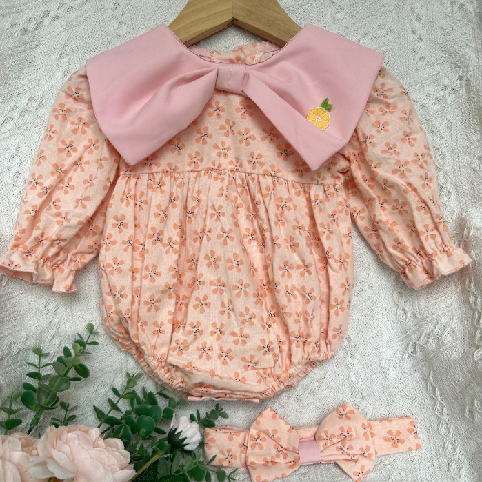 2024 Spring and Autumn New Ins Baby Clothes Korean Floral Bag Fart Jumpsuit Baby Girl Long Sleeve Cotton Romper