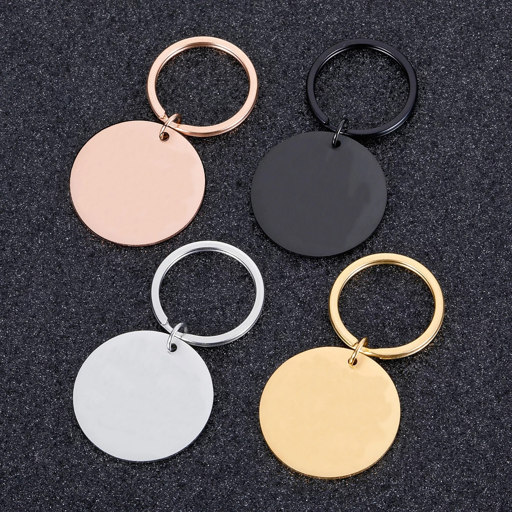 跨境热销 光面不锈钢圆牌可刻字钥匙扣 圆形挂件钥匙圈小吊牌