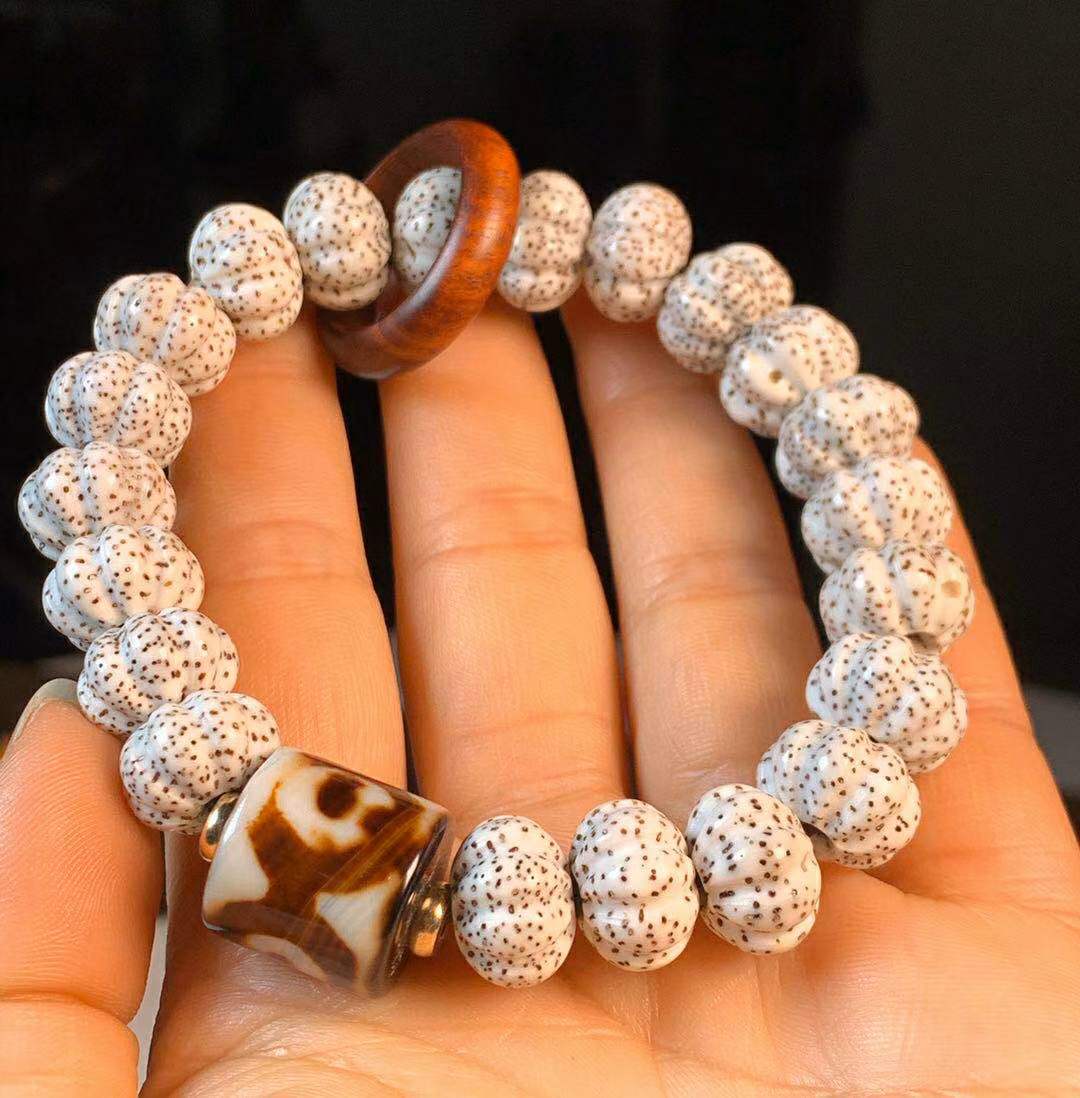 海南星月菩提南瓜珠单圈diy手串链高密顺白文男女玩配饰玛瑙天珠