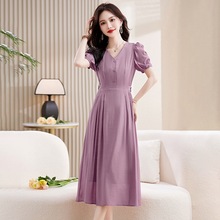 紫色雪纺雪纺连衣裙2024新款女夏气质小个子时尚礼服裙子