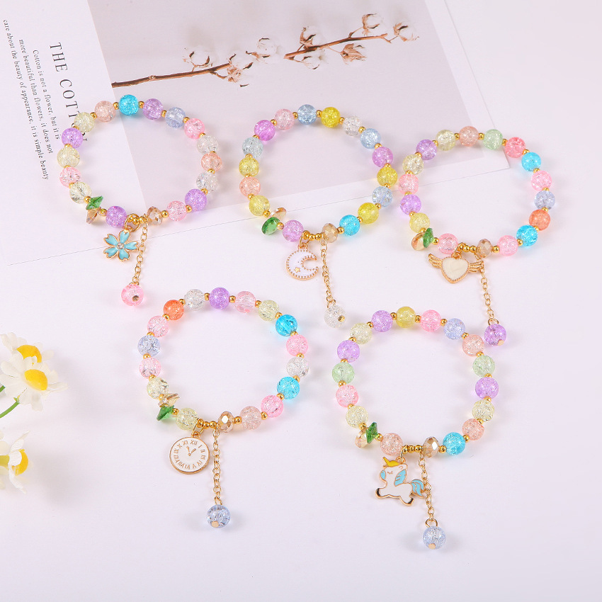 Korean Bracelet Simple Cute Cinnamoroll Babycinnamoroll Children String Beads Bracelet Summer Simple Mori Style Student Girlfriends Crystal