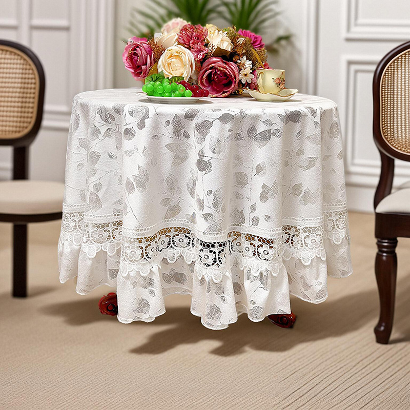 Tablecloth Ing Style Lace Atmosphere Light Luxury High Sense 2024 New Cotton Linen Fabric Tea Table Dining Table White round Table