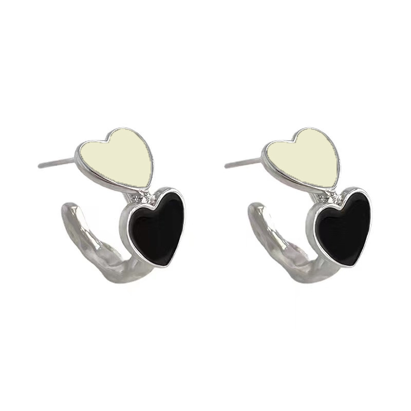 Contrast Color Peach Heart Stud Earring Female Ins Minority All-Match Design Hot Girl Style Fashion High-End C- Shaped Earrings Earrings