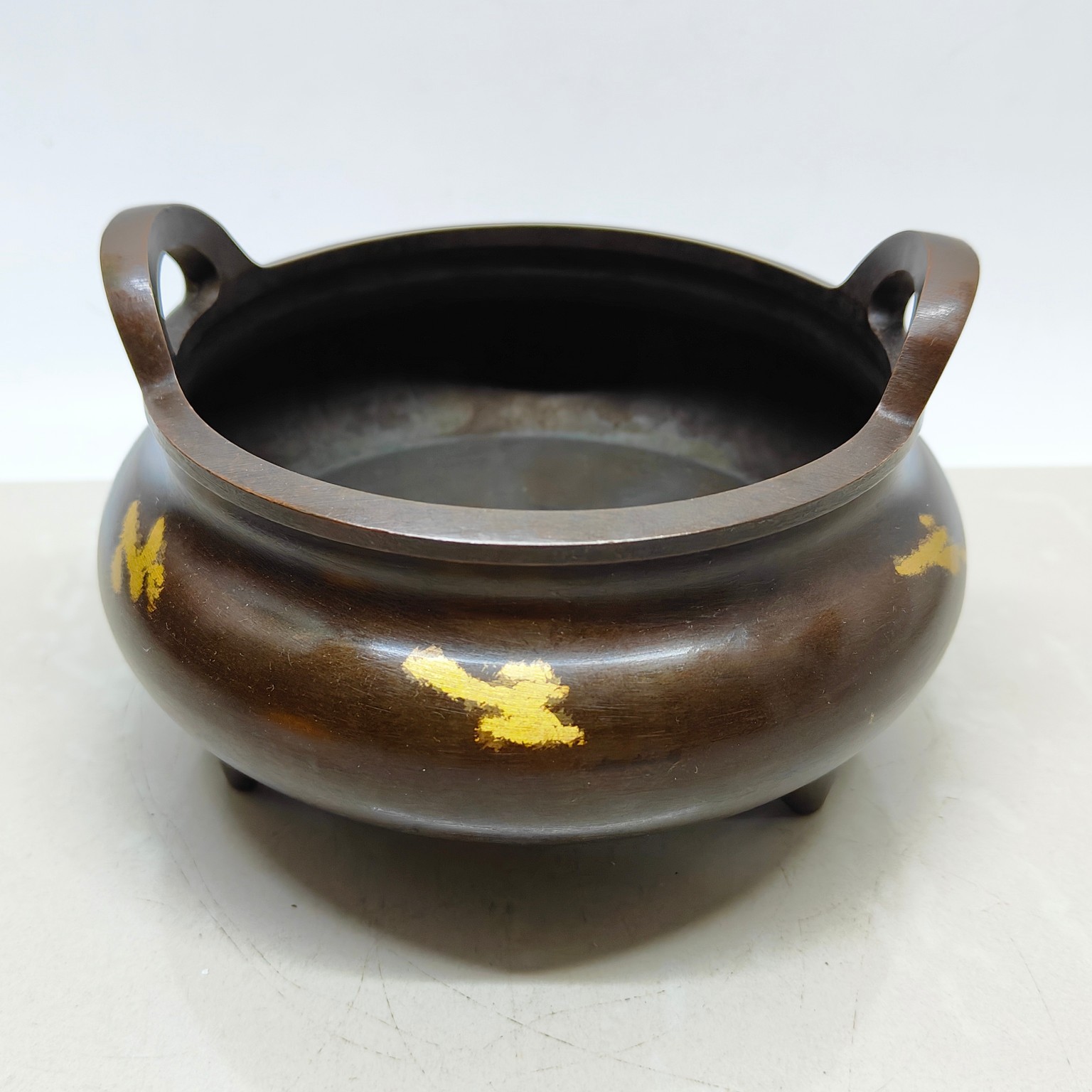 仿古香炉 铜三足宣德炉 黄铜仿紫铜点金复古工艺家居装饰古玩批发-阿