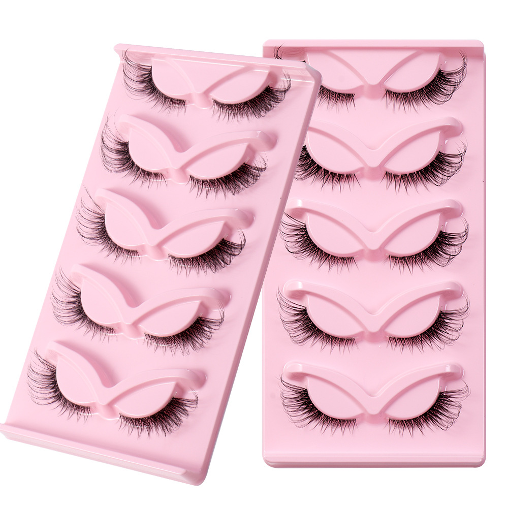 New 5 Pairs Fox Eye False Eyelashes Sheer Root Simulation Cat Eyelash Natural Thick Curling Eyelashes