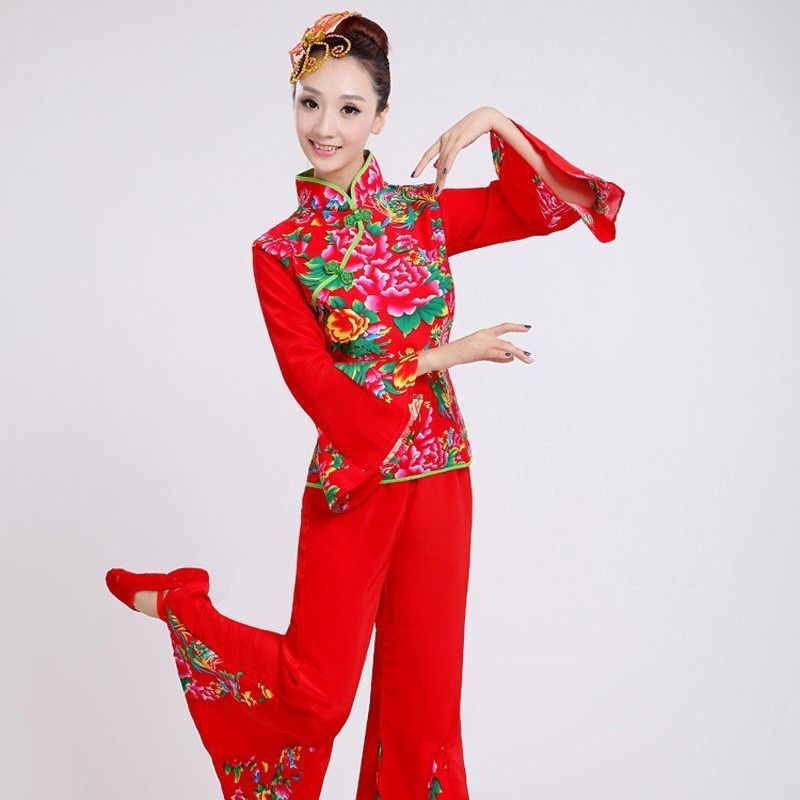 秧歌服女新款广场舞蹈服套装东北腰鼓服装中老年扇子舞演出服