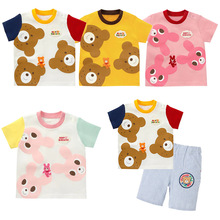现货miki童装 hb夏季新款儿童可爱卡通熊兔印花刺绣短袖t恤上衣