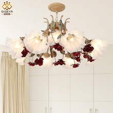 美式复古卧室客厅创意玻璃吊灯北欧浪漫做旧玫瑰花清新田园风灯具