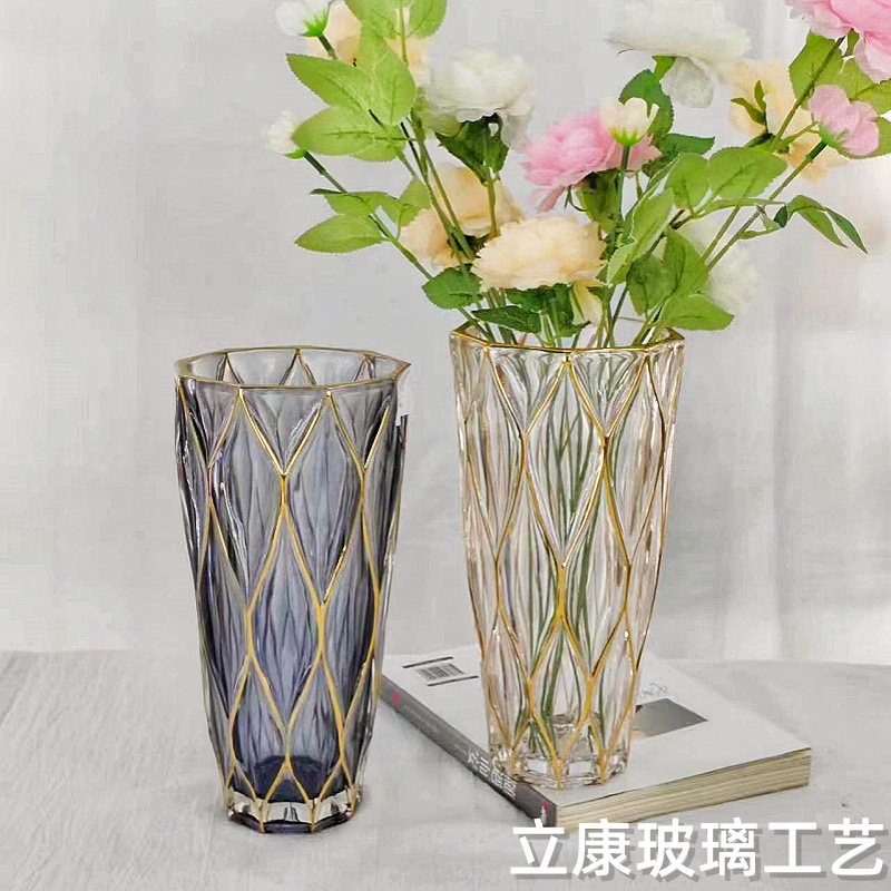 Factory Direct Sales European-Style Creative Gold Painting Thick Glass Vase Hydroponic Flowers Hotel Wedding Home Decoration Ornaments