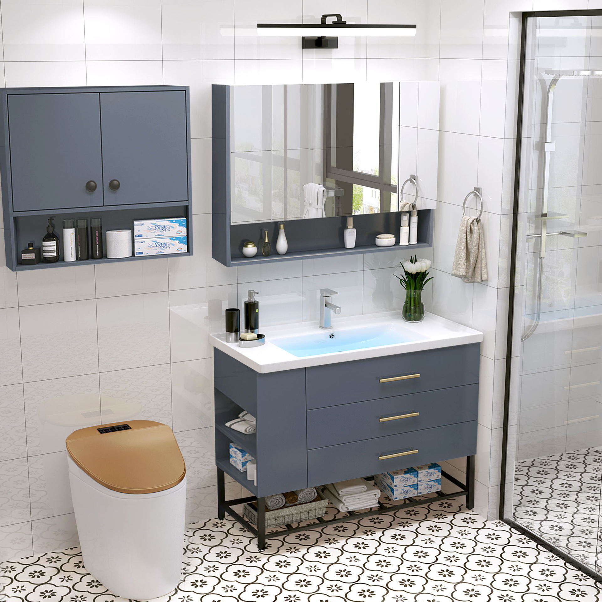 洗手盆柜组合洗漱台一体 浴室柜 现代轻奢卫生间洗脸盆柜落地式