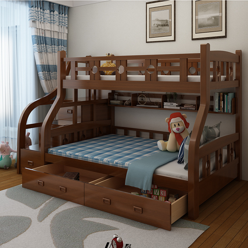 全实木成人上下床高低床中式双层多功能子母床高箱上下铺简约现代