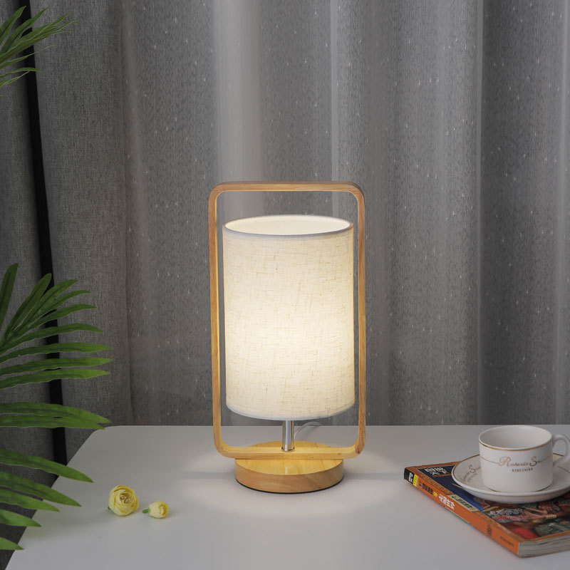 Cross-Border Led Solid Wood Table Lamp Portable Cloth Cover Lamp Camping Lantern Battery Movable Atmosphere Lighting Small Night Lamp