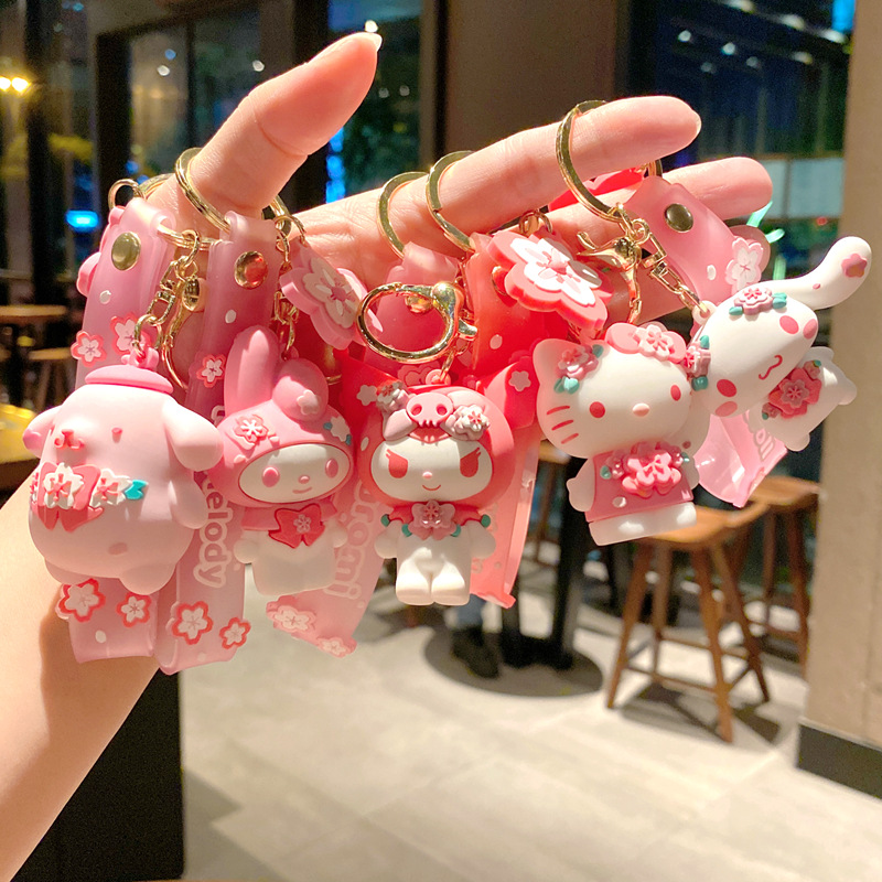 Pink Sakura Sanrio Doll Cinnamoroll Babycinnamoroll Keychain Ornaments Cute Cartoon Pendant Car Key Ring Wholesale