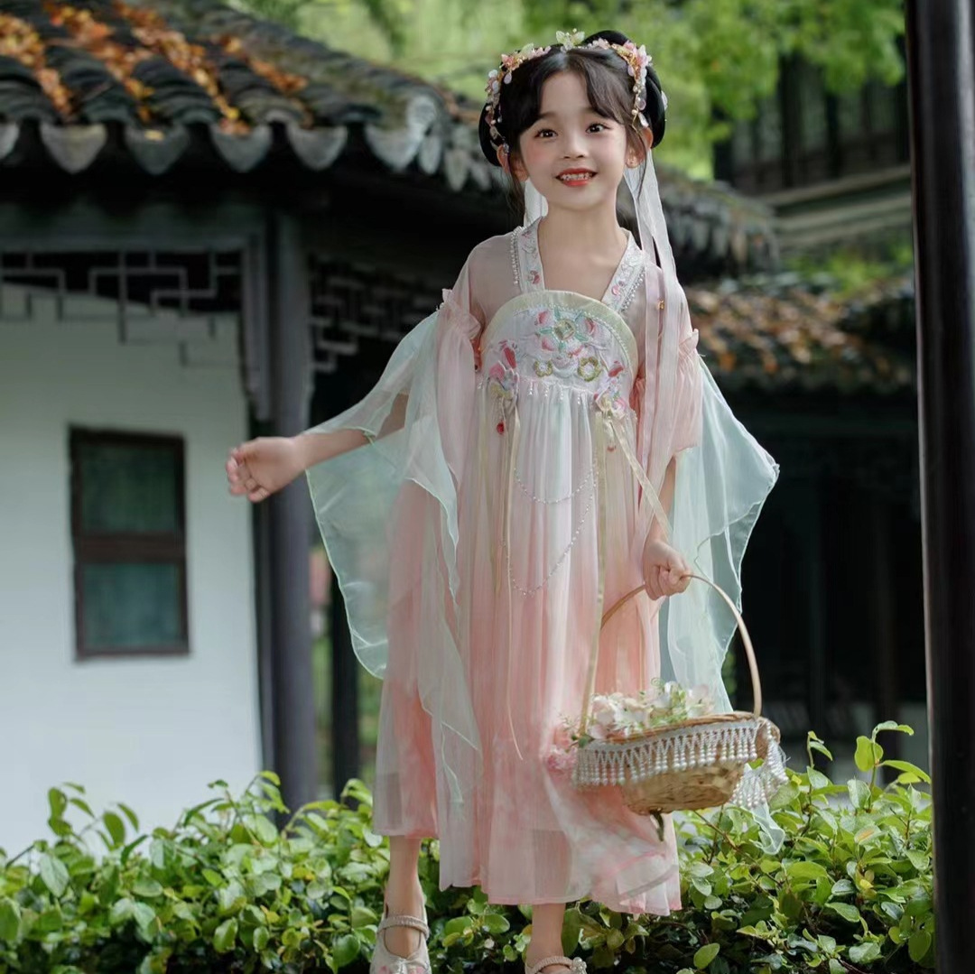 夏款汉服大童刺绣重工汉服大袖子儒裙夏季女童古风精品汉服儒裙