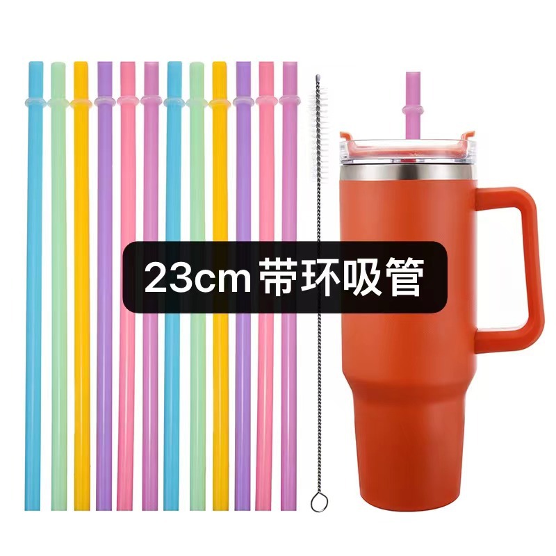 in stock supply jelly color band straw color thickened hard tube double-layer cup reusable straw with brush