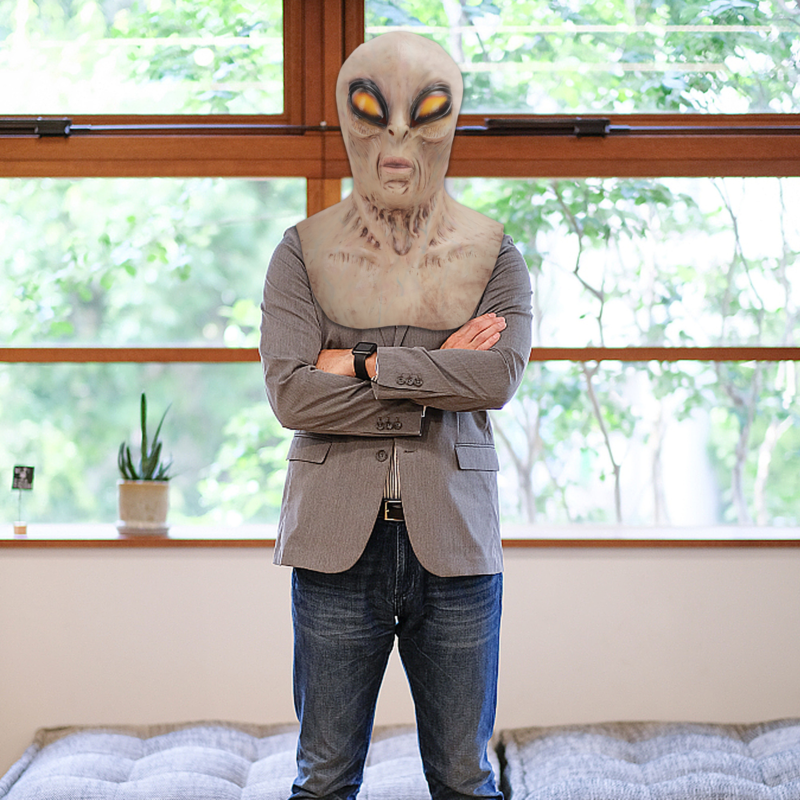 跨境万圣节乳胶面具外星人头套科幻ufo头套鬼脸恐怖丧尸恶魔面具