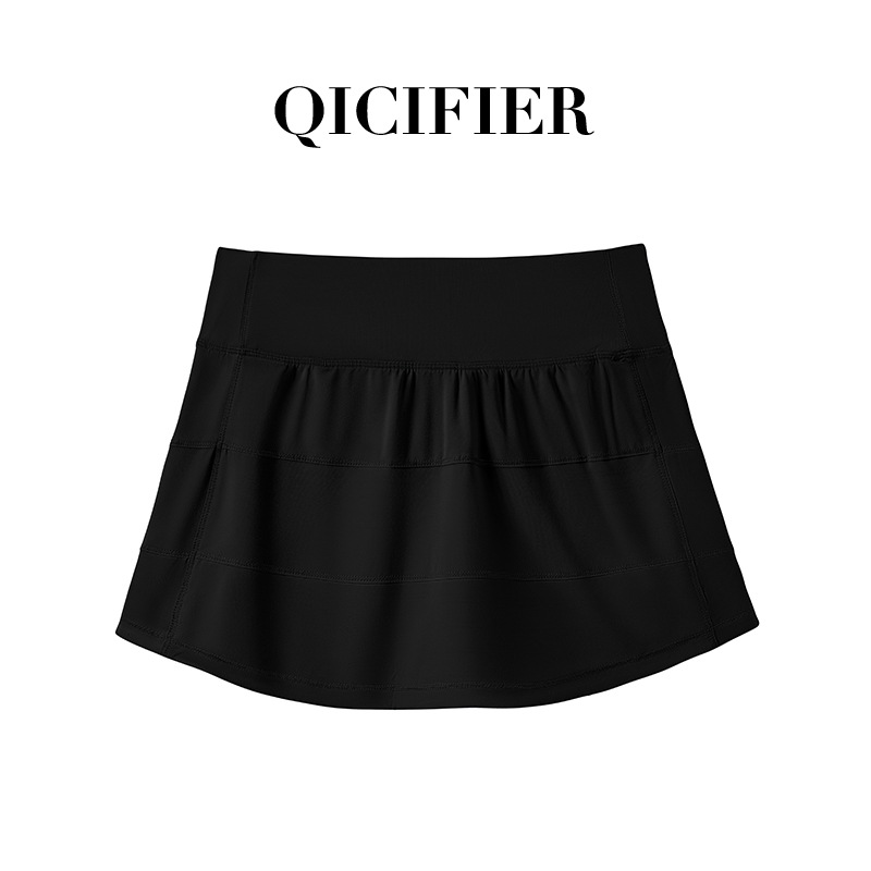 Qcfe New Outdoor Sports Skirt Exposure-Proof Belt Lining Mid Waist Quick-Drying Breathable Nude Feel Yoga Pleated Skirt for Women