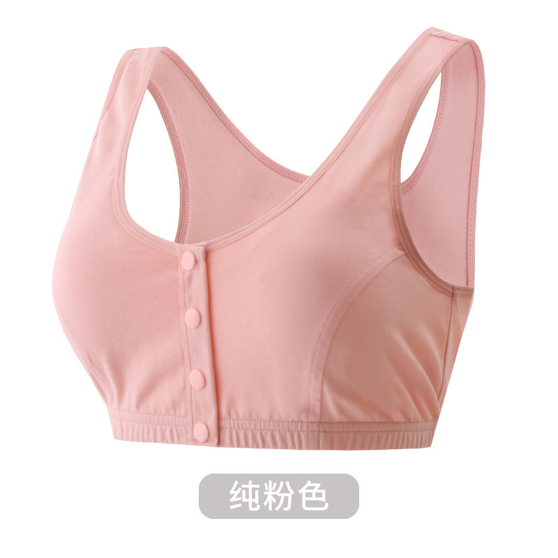 Zhangyan Pure Cotton Middle-Aged and Elderly Underwear Pastoral Style Plain Color Big Cup Front Buckle Wide Back Comfortable Breathable Vest Bra