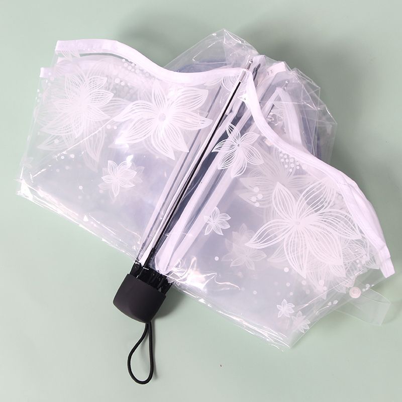 Transparent Umbrella Female Folding as Summer Flower White Goddess Internet Celebrity Mori Creative Student Automatic