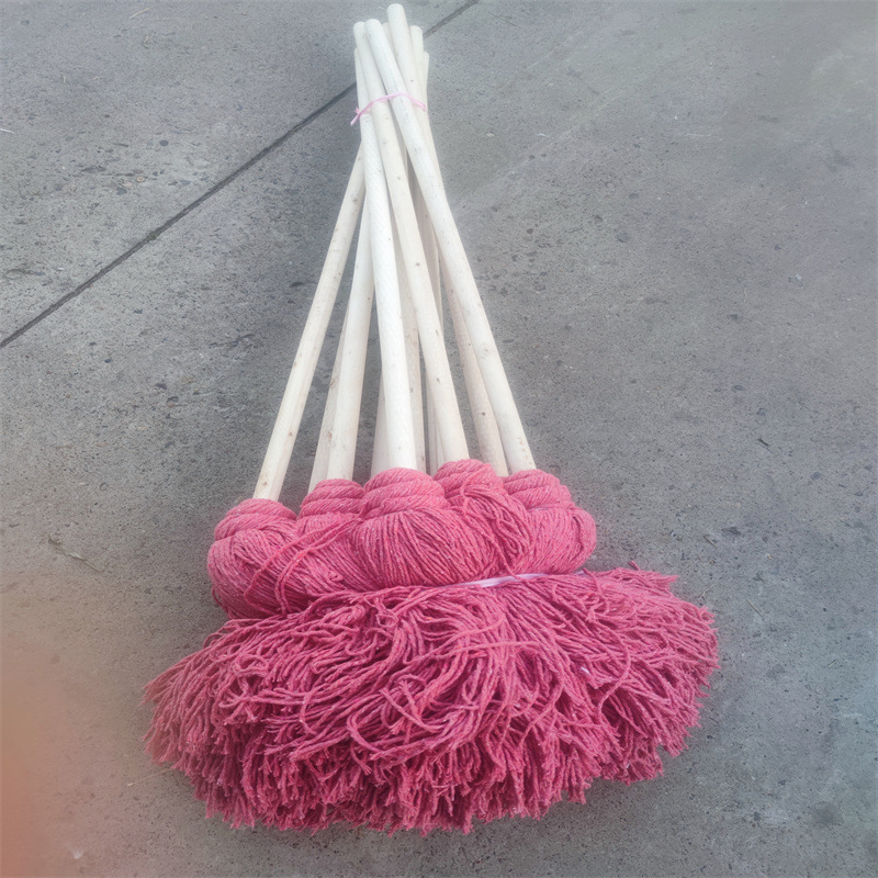 普通大圆头实木杆墩布棉线吸水拖把绒线布条老式拖布酒店物业唷贸