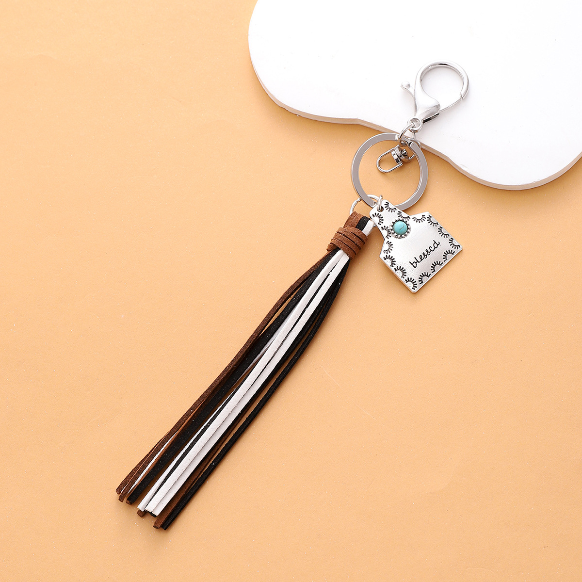 Western Style Keychain Geometric Farm Brand-Shaped Alloy Korean Velvet Tassel Cross-Border European and American Amazon