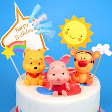 生日蛋糕装饰小熊维尼跳跳虎皮杰猪蛋糕摆件卡通公仔儿童玩偶装扮