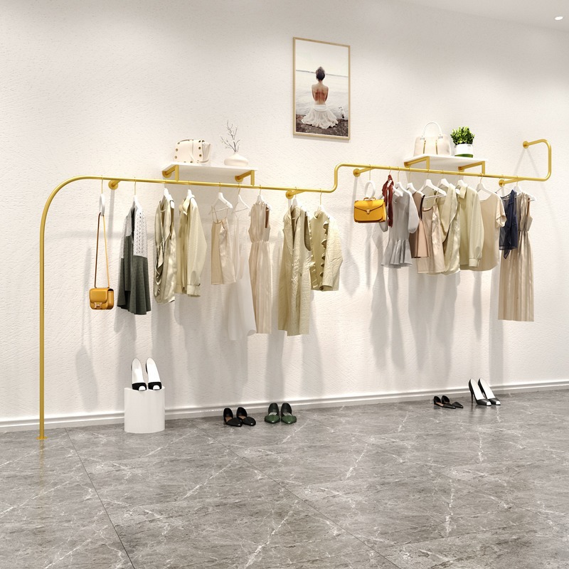 轻奢金色服装店展示架靠墙壁挂式女装童装衣服挂衣架上墙异形货架